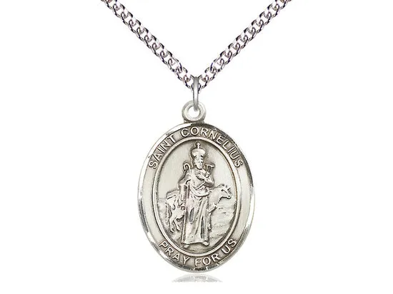 Saint Cornelius Silver Pendant And Chain Religious