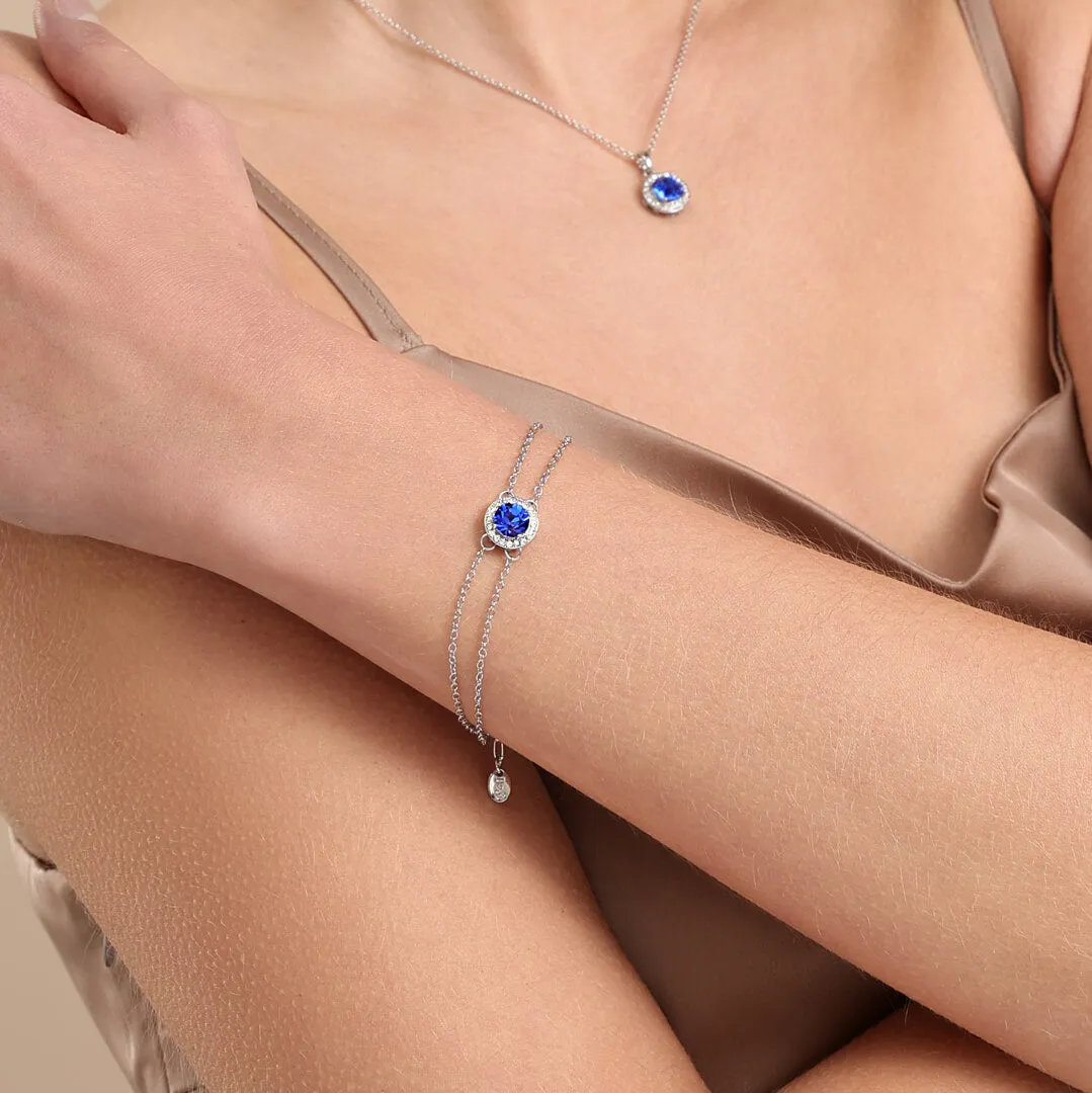 September Sapphire-Colour Birthstone Clasp Bracelet In Silver-Tone