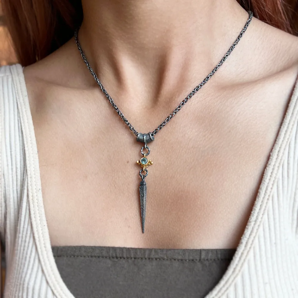 Silver & Gold Montana Sapphire Necklace - "Lush Vetus"