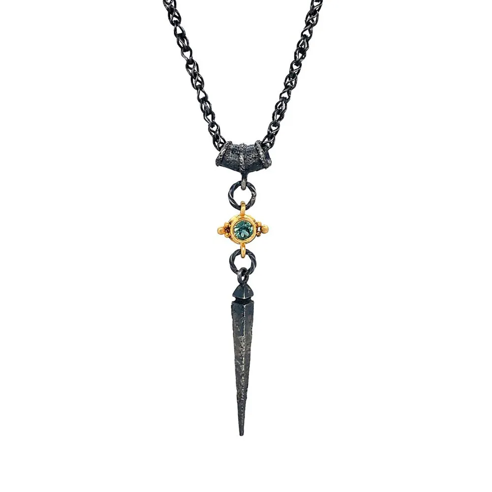 Silver & Gold Montana Sapphire Necklace - "Lush Vetus"