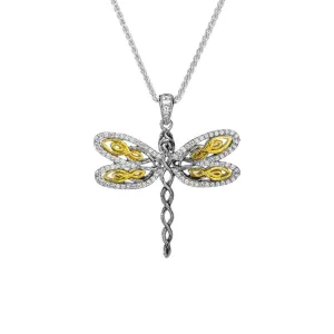 Silver and 10k Yellow or Rose Gold Dragonfly Pendant-Cubic Zirconia