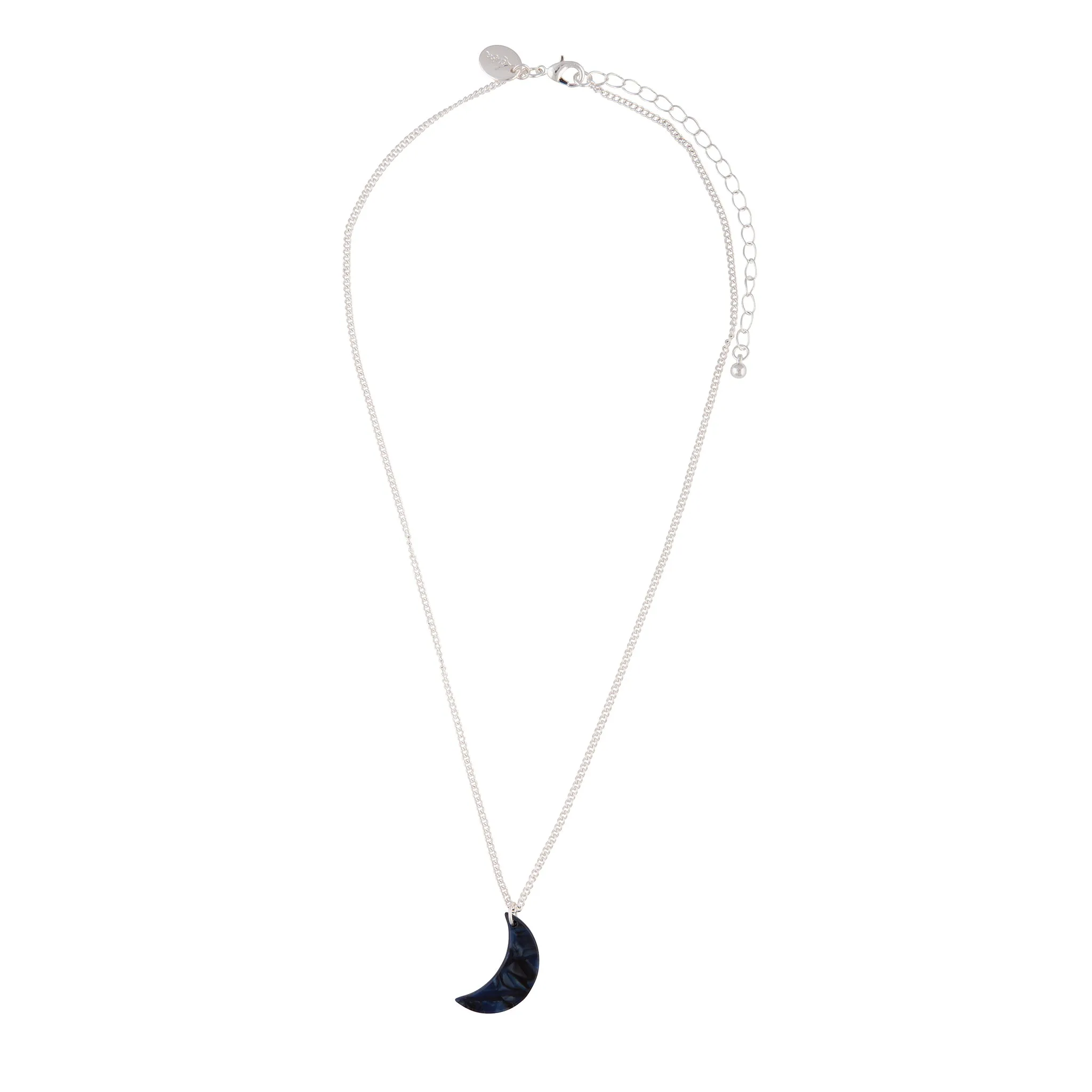 Silver Blue Acrylic Moon Charm Necklace