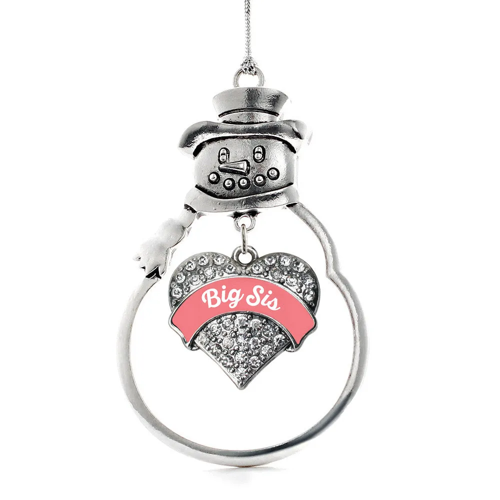 Silver Coral Big Sister Pave Heart Charm Snowman Ornament