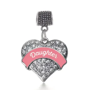 Silver Coral Daughter Pave Heart Memory Charm