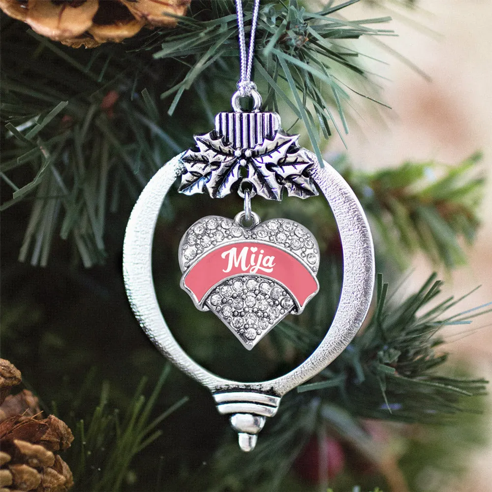 Silver Coral Mija Pave Heart Charm Holiday Ornament