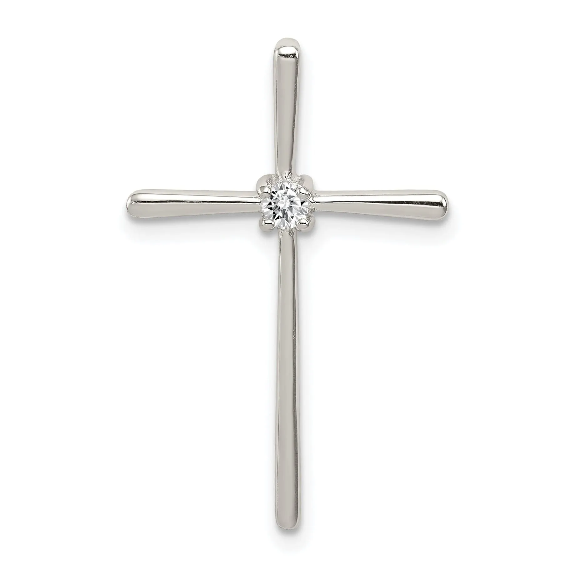 Silver Polished C.Z Chain Slide Cross Pendant