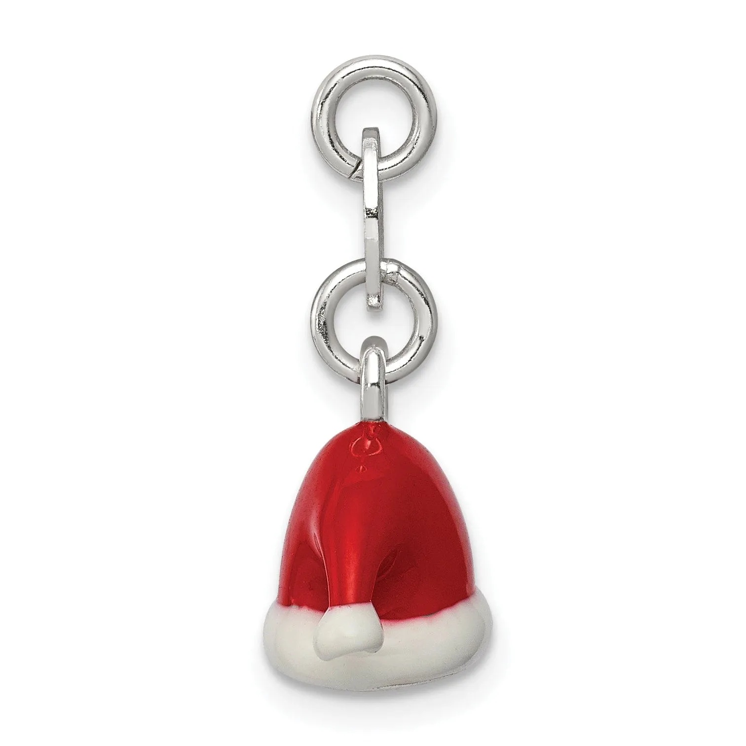 Silver Polished Enamel Santa Hat Charm Pendant