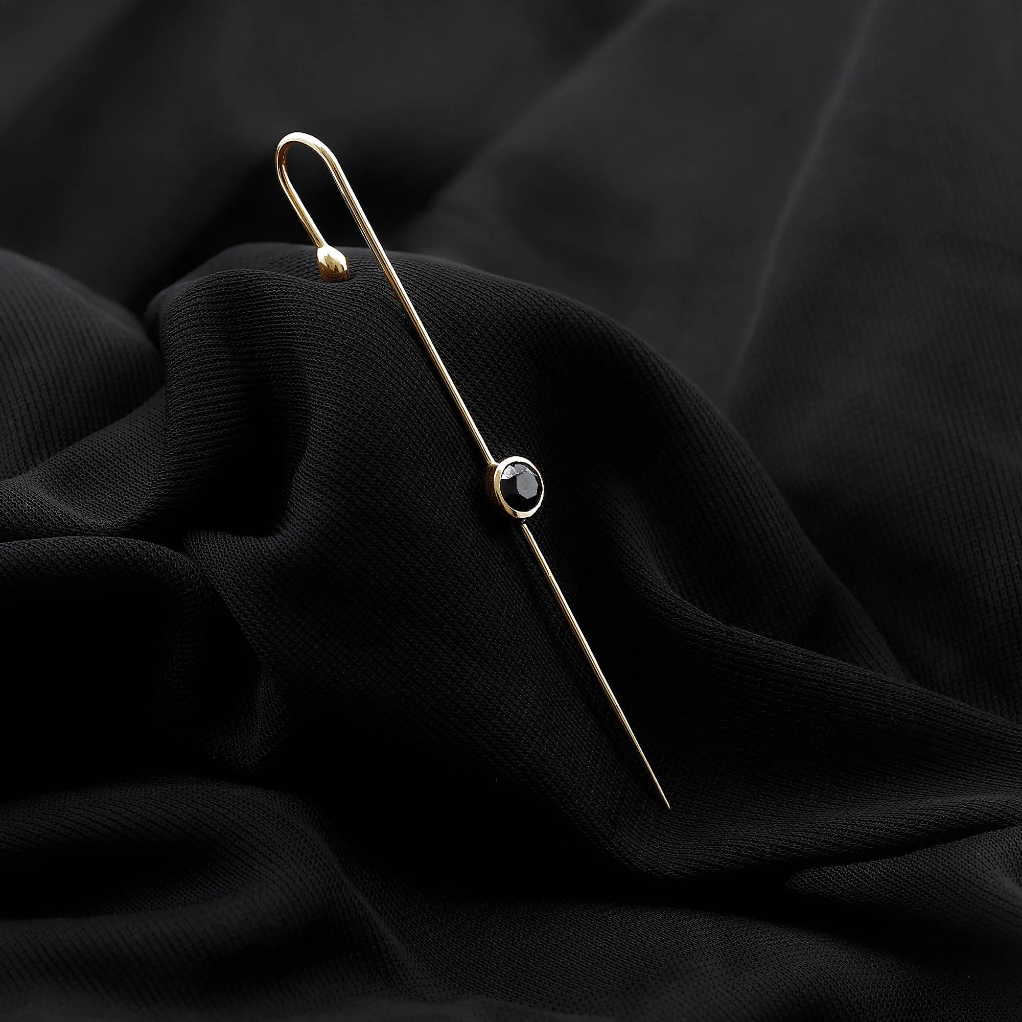 Simple Black Onyx Ear Pin Earring in Bezel Setting