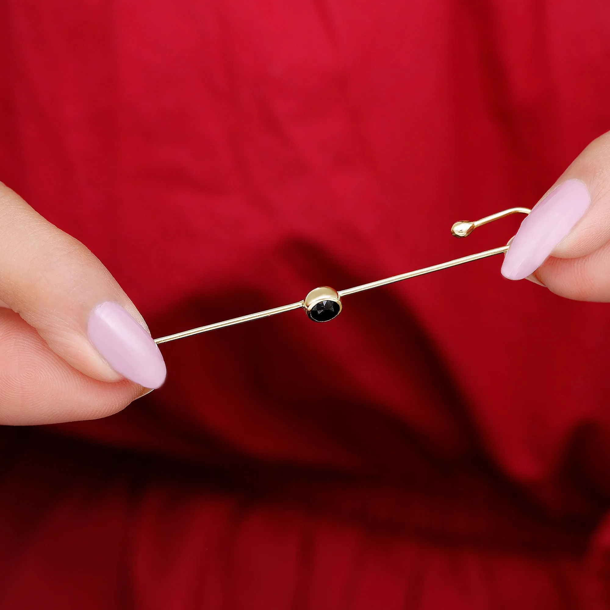 Simple Black Onyx Ear Pin Earring in Bezel Setting