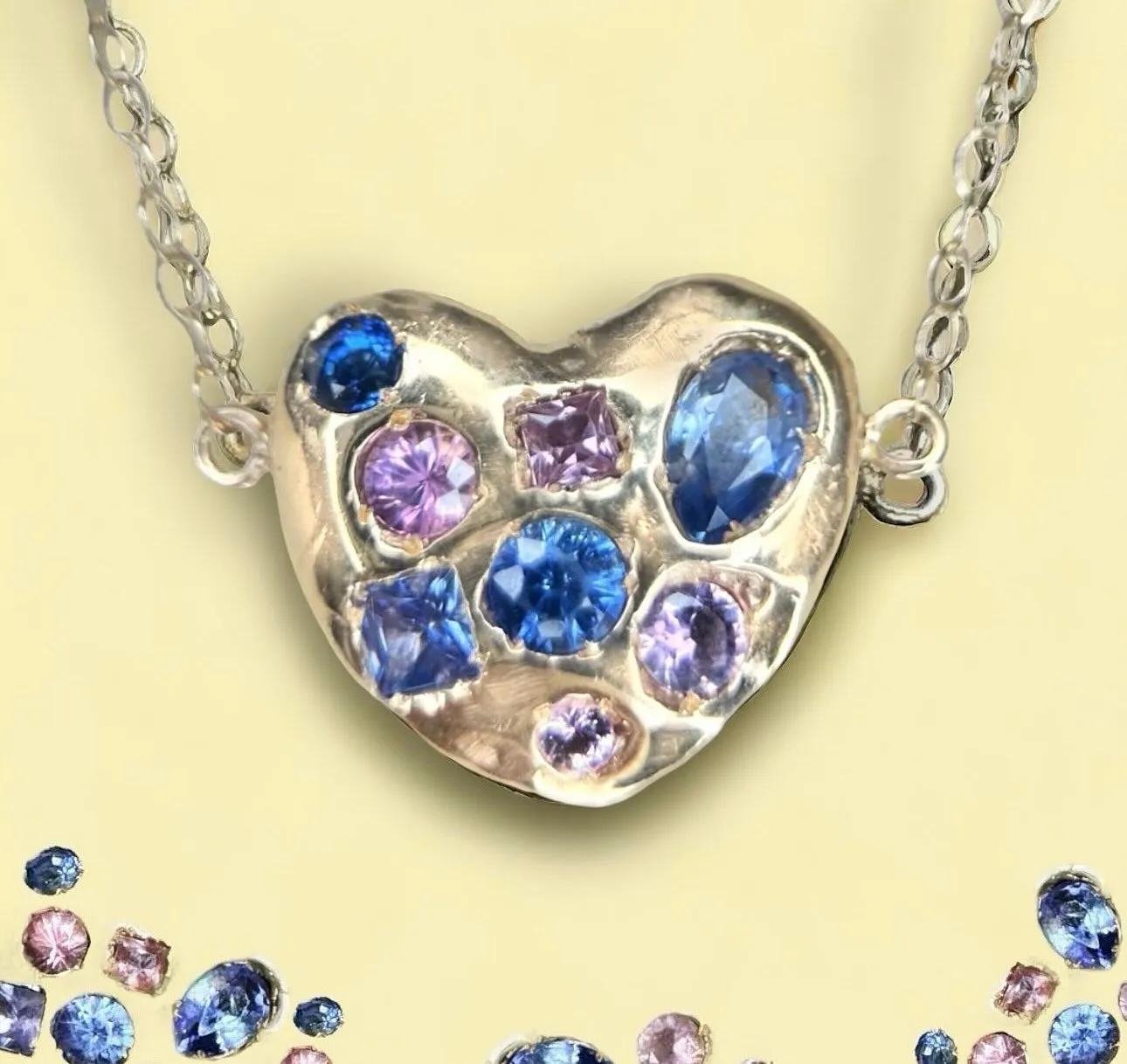 Sold Out - Harlequin One of a kind Sapphire Heart Candy in 14Ct Yellow Gold