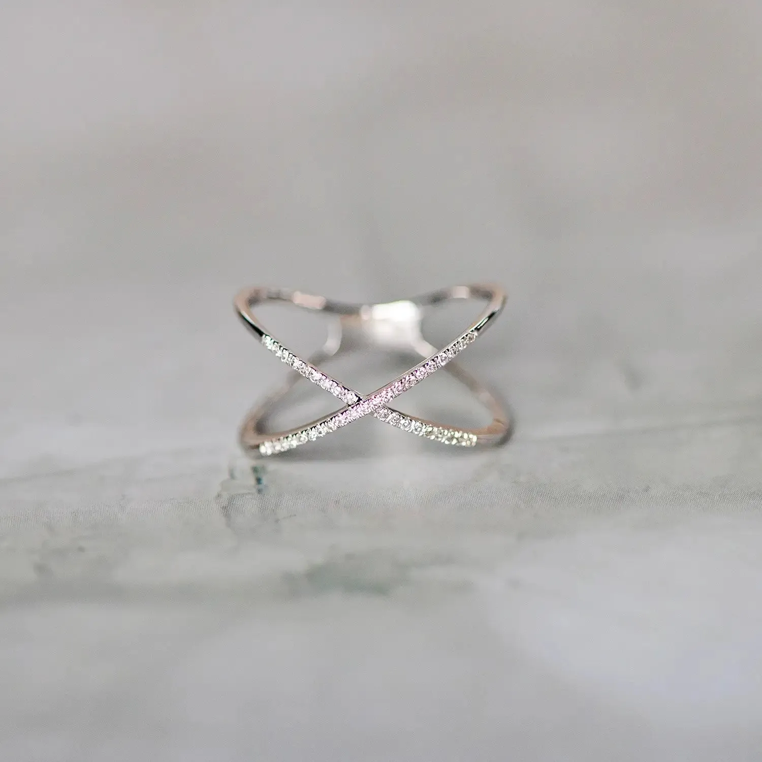 Solid White Gold Diamond Cross Ring