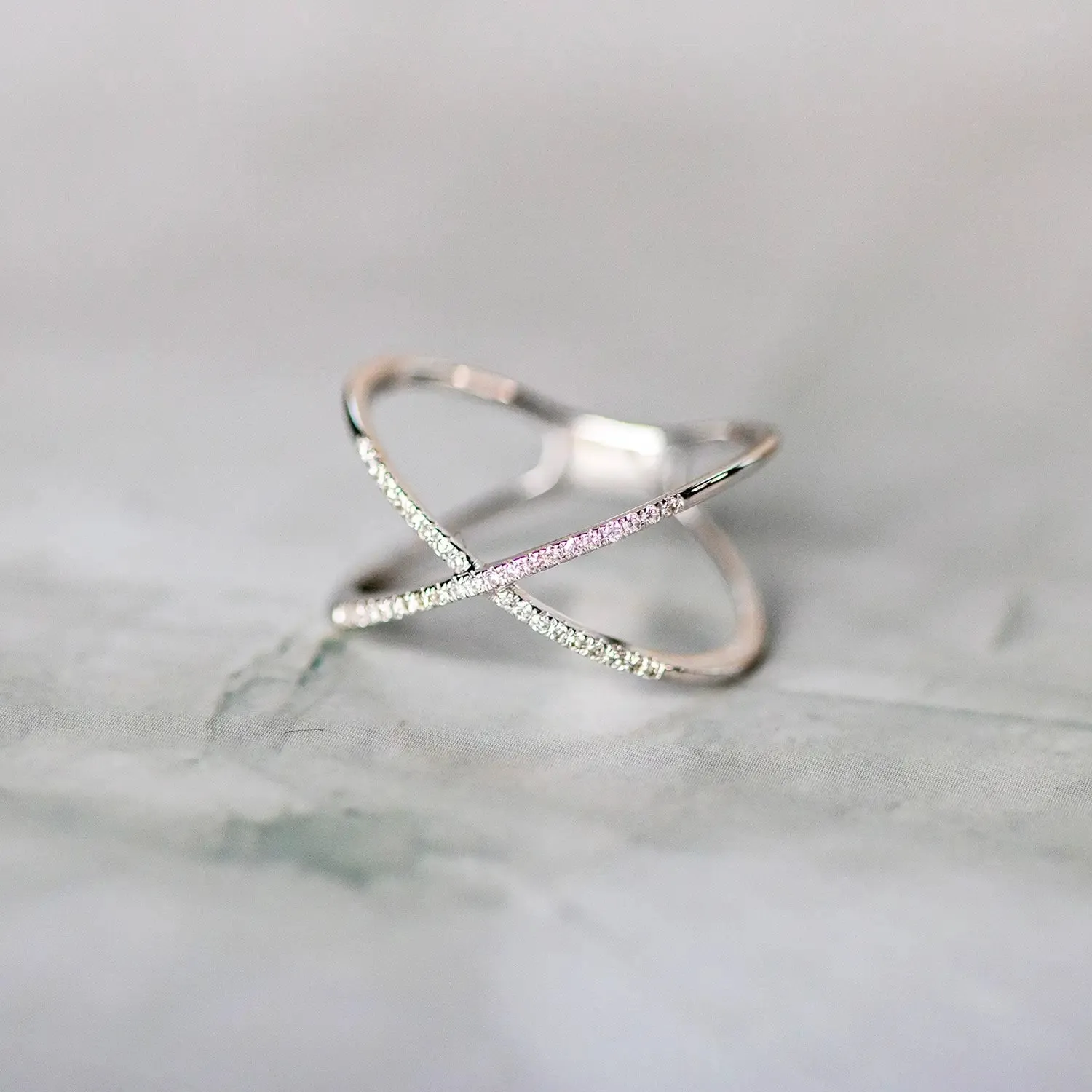 Solid White Gold Diamond Cross Ring