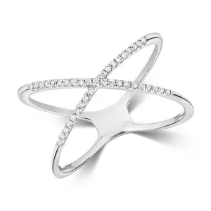 Solid White Gold Diamond Cross Ring