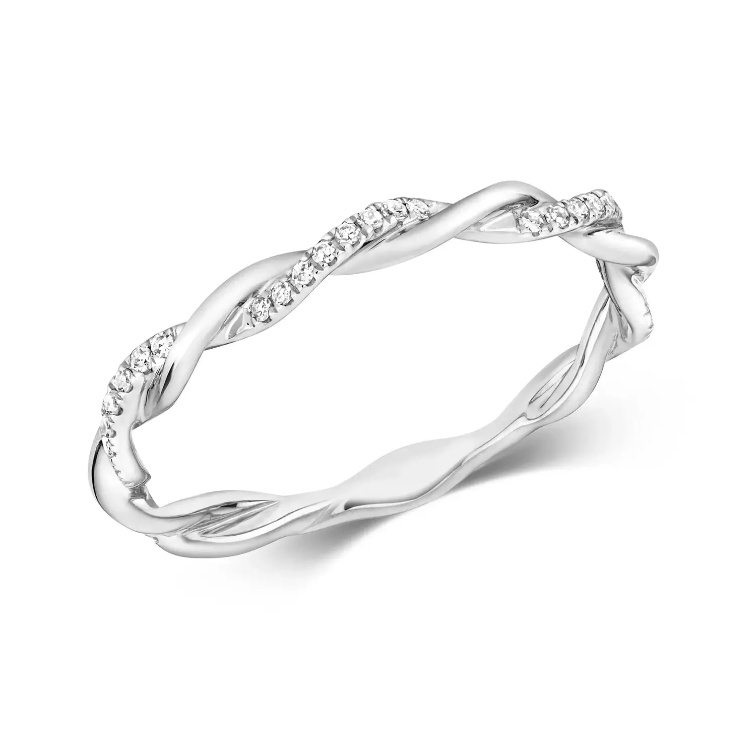 Solid White Gold Diamond Rope Ring