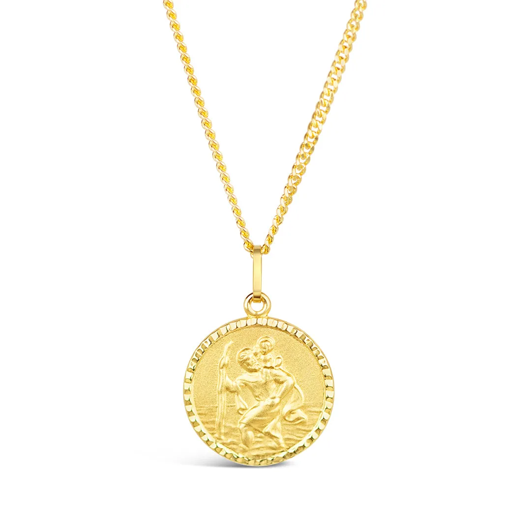 St Christopher Necklace Solid Gold   Engraving