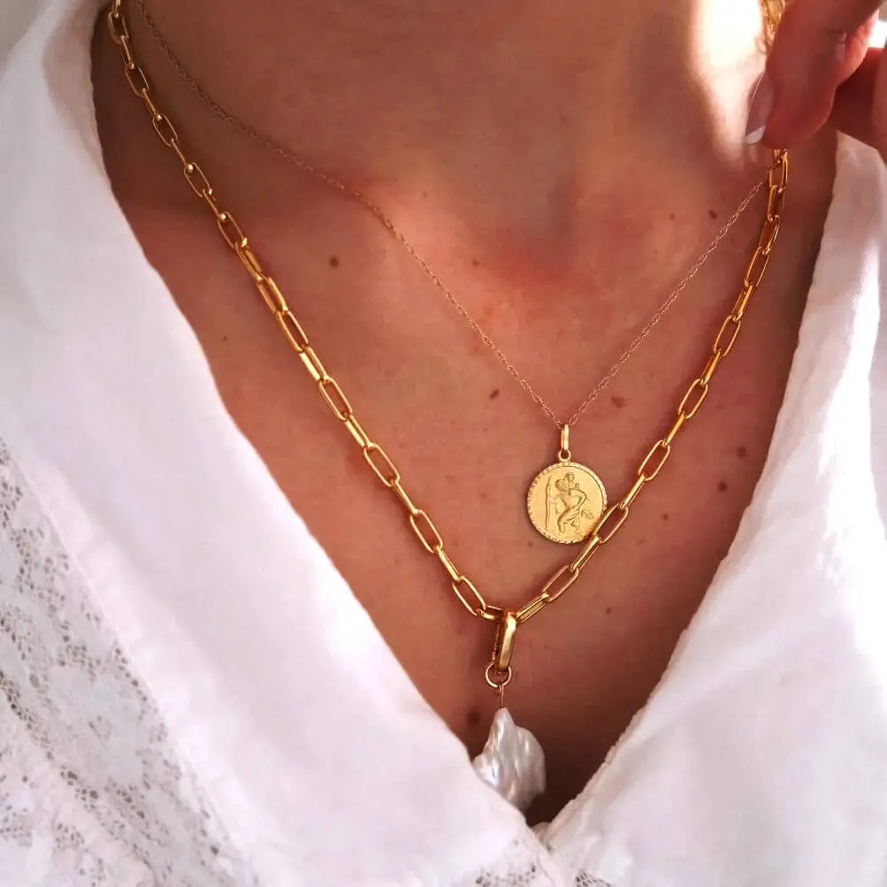 St Christopher Necklace Solid Gold   Engraving