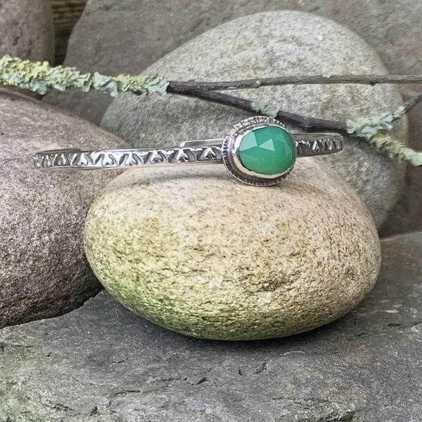 Sterling silver and Chrysoprase stacking bangle