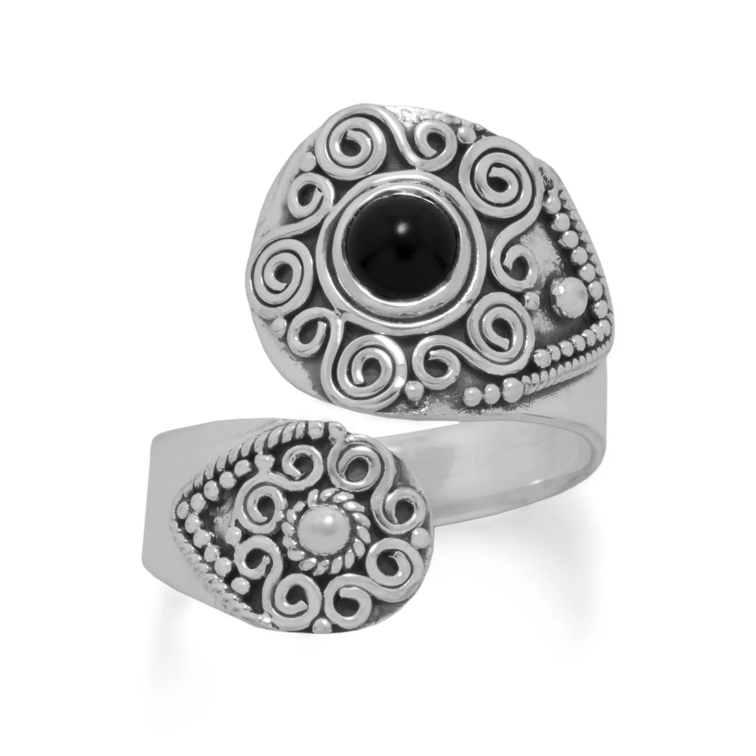 Sterling Silver Black Onyx Ornate Wrap Ring