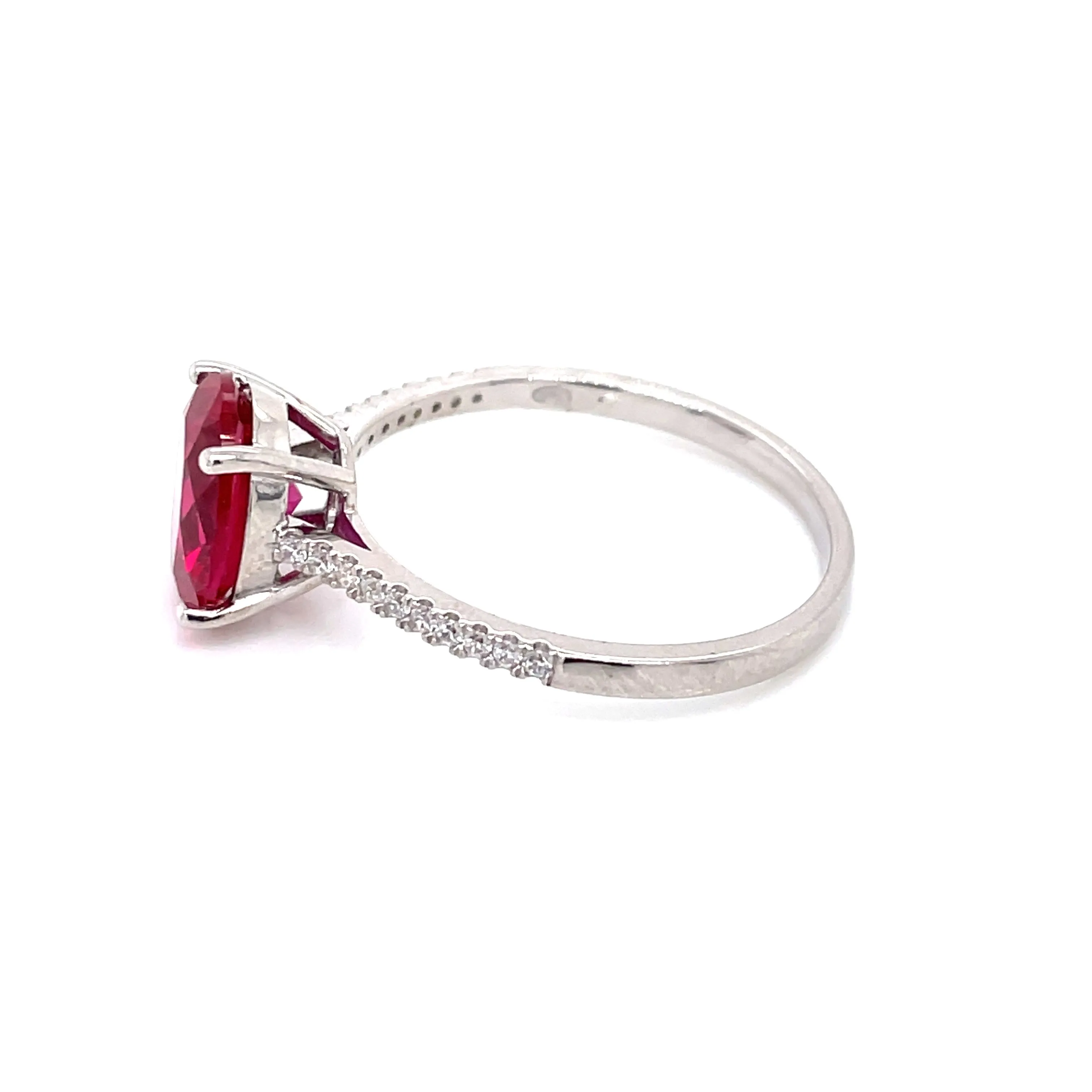 Sterling Silver Oval CZ Ruby Solitaire with CZ Set Shoulders