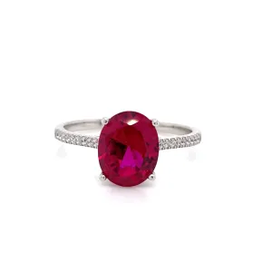 Sterling Silver Oval CZ Ruby Solitaire with CZ Set Shoulders