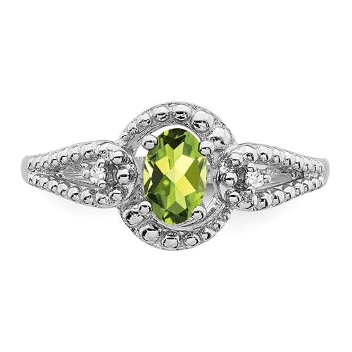 Sterling Silver Peridot And Diamond Beaded Swirl Ring