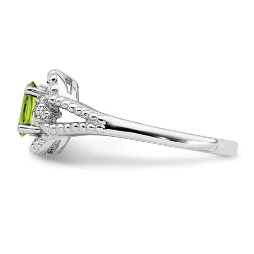 Sterling Silver Peridot And Diamond Beaded Swirl Ring