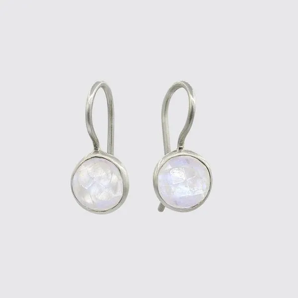 Sterling Silver Small Faceted Organic Rainbow Moonstone Drop Earrings