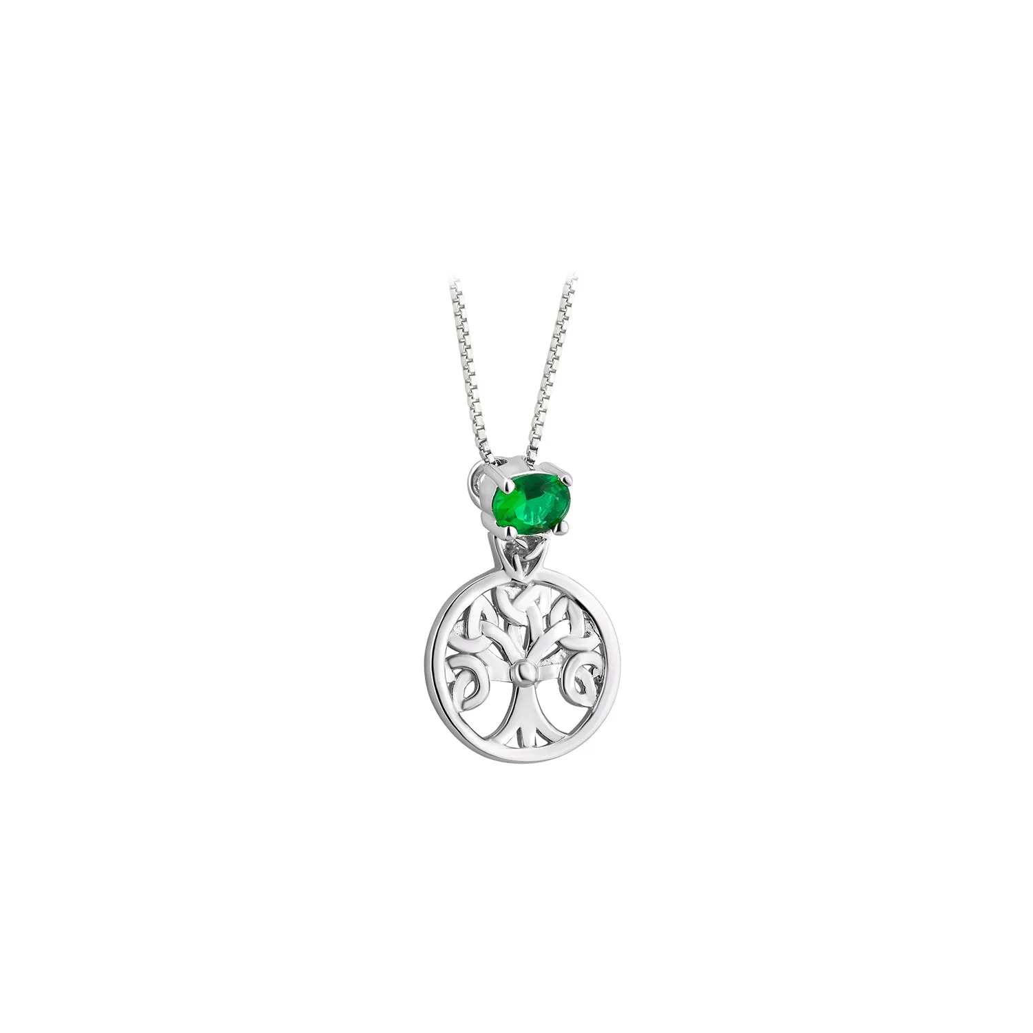 Sterling Silver Tree of Life Necklace with Green Stone