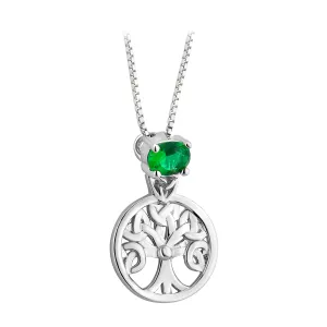 Sterling Silver Tree of Life Necklace with Green Stone