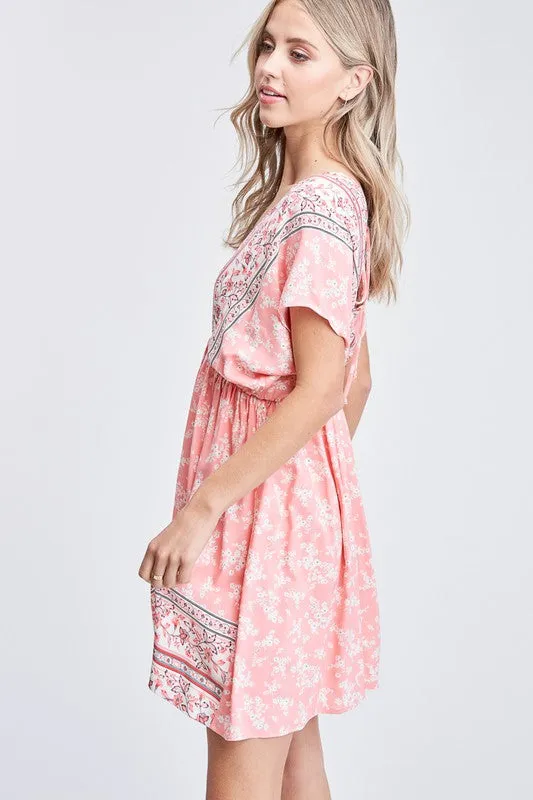 Sweet Tea Print Mini Dress - Coral