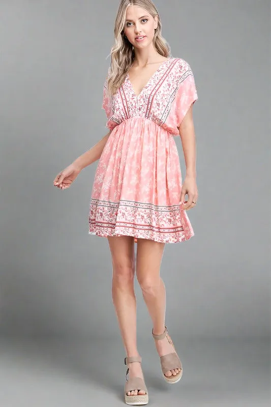 Sweet Tea Print Mini Dress - Coral