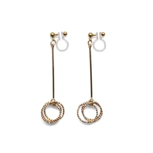 Textured triple hoop clip on earrings ( Gold tone )