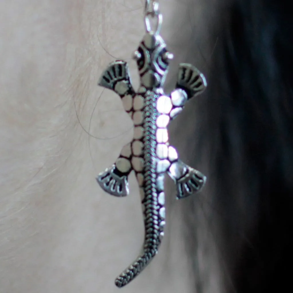 Thai Silver Lizard Earrings - 925 Silver Geko Design