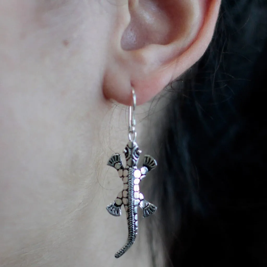 Thai Silver Lizard Earrings - 925 Silver Geko Design