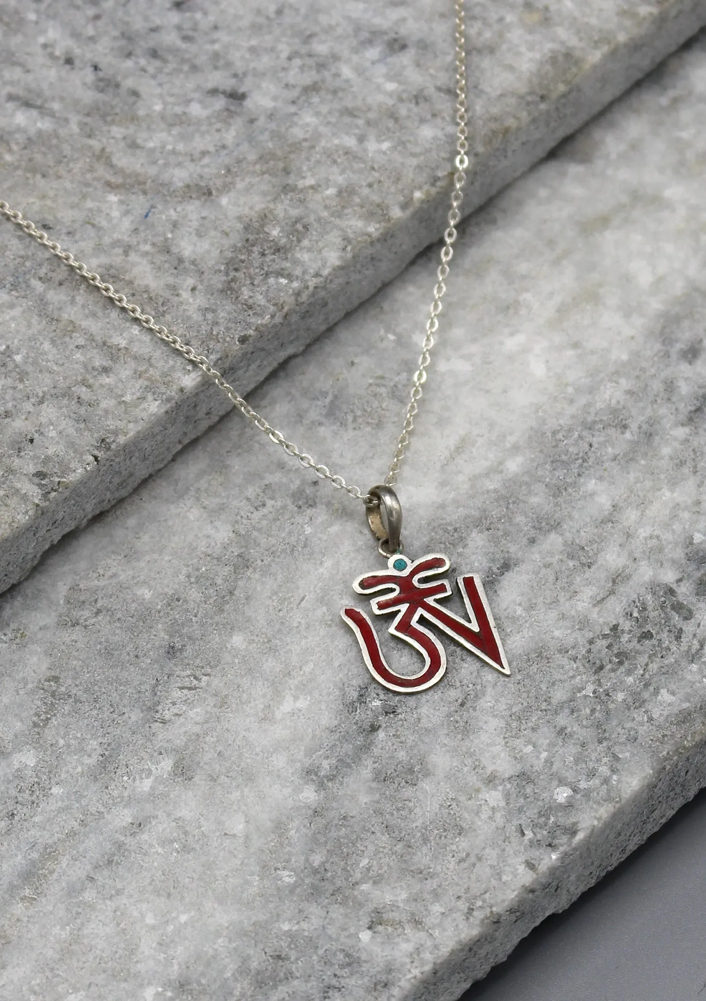 Tibetan Om Pendant, Sterling Silver