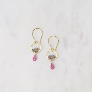 Tiny Arabesque Earrings with Pink Sapphires