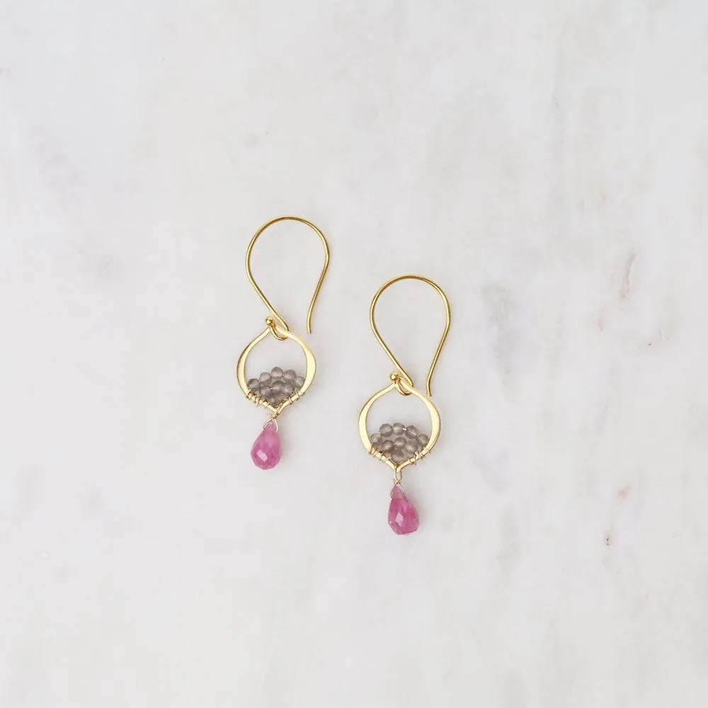 Tiny Arabesque Earrings with Pink Sapphires