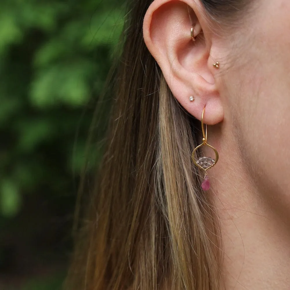 Tiny Arabesque Earrings with Pink Sapphires