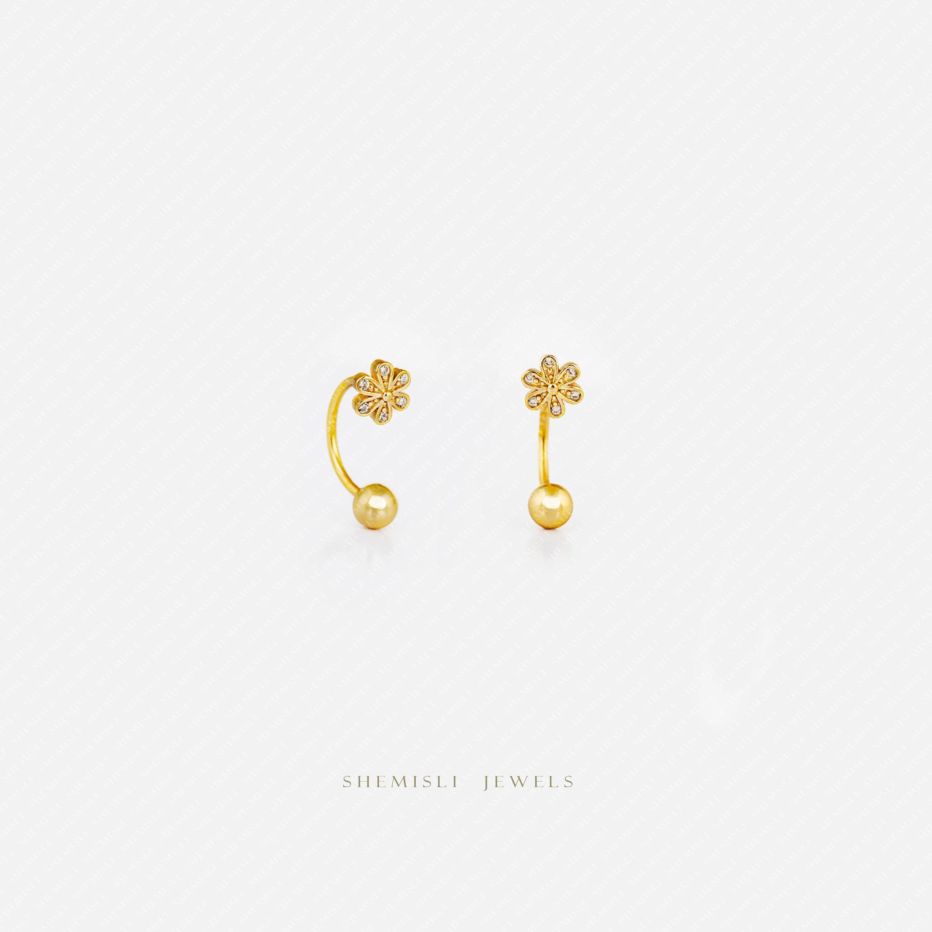 Tiny Flower U Shaped Ear Jackets With Screw Ball End, Gold Silver SHEMISLI SJ030  (Type A)