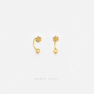 Tiny Flower U Shaped Ear Jackets With Screw Ball End, Gold Silver SHEMISLI SJ030  (Type A)