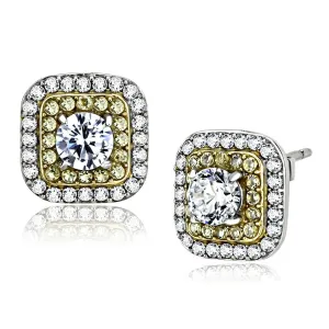 Two-Tone IP Gold (Ion Plating) Stainless Steel Earrings with AAA Grade CZ in Clear for Women Clear Stone Color Style DA220