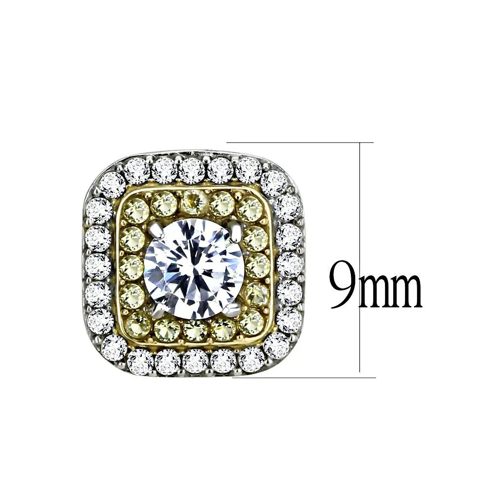 Two-Tone IP Gold (Ion Plating) Stainless Steel Earrings with AAA Grade CZ in Clear for Women Clear Stone Color Style DA220