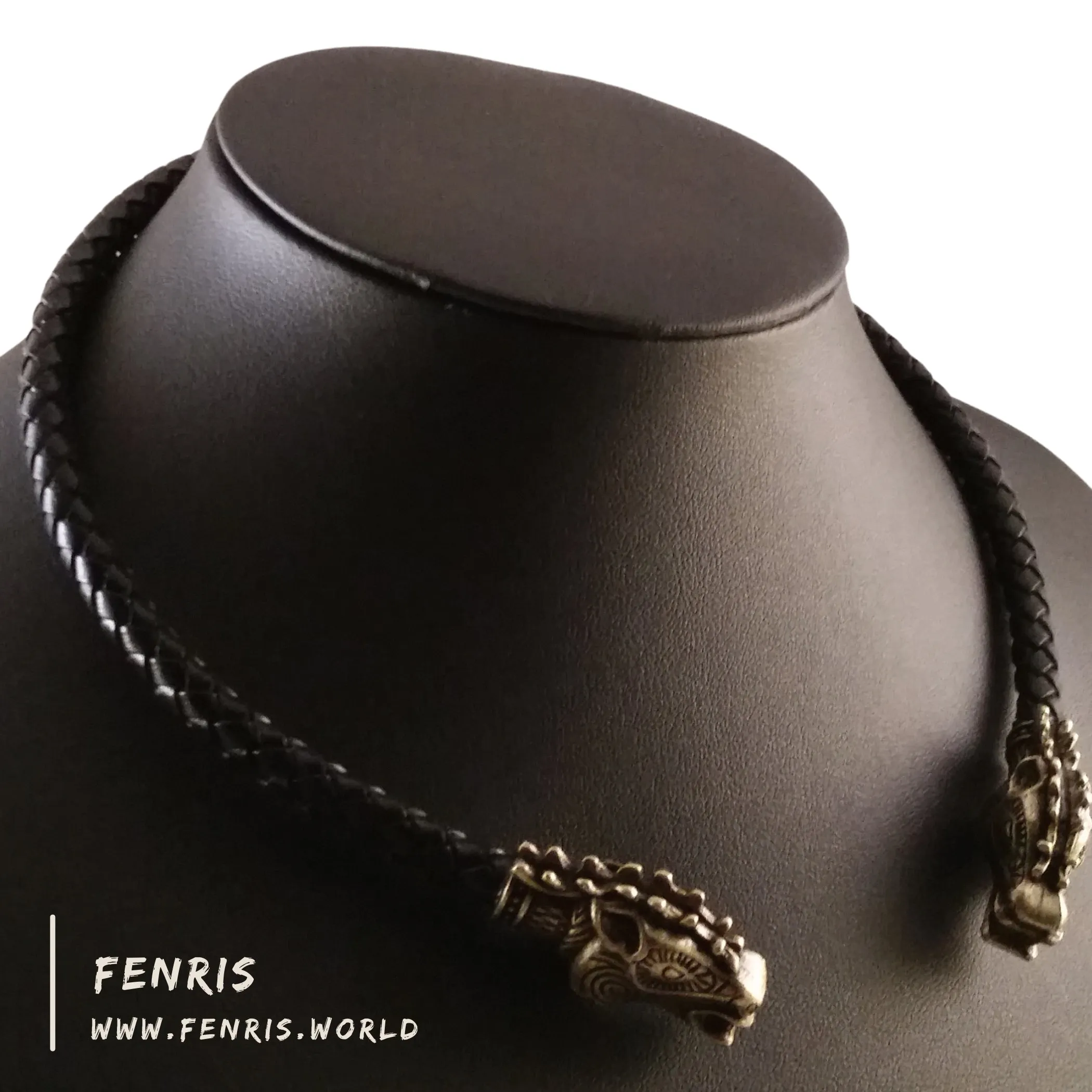 Viking Torc Silver Stag Black Leather | Fenris