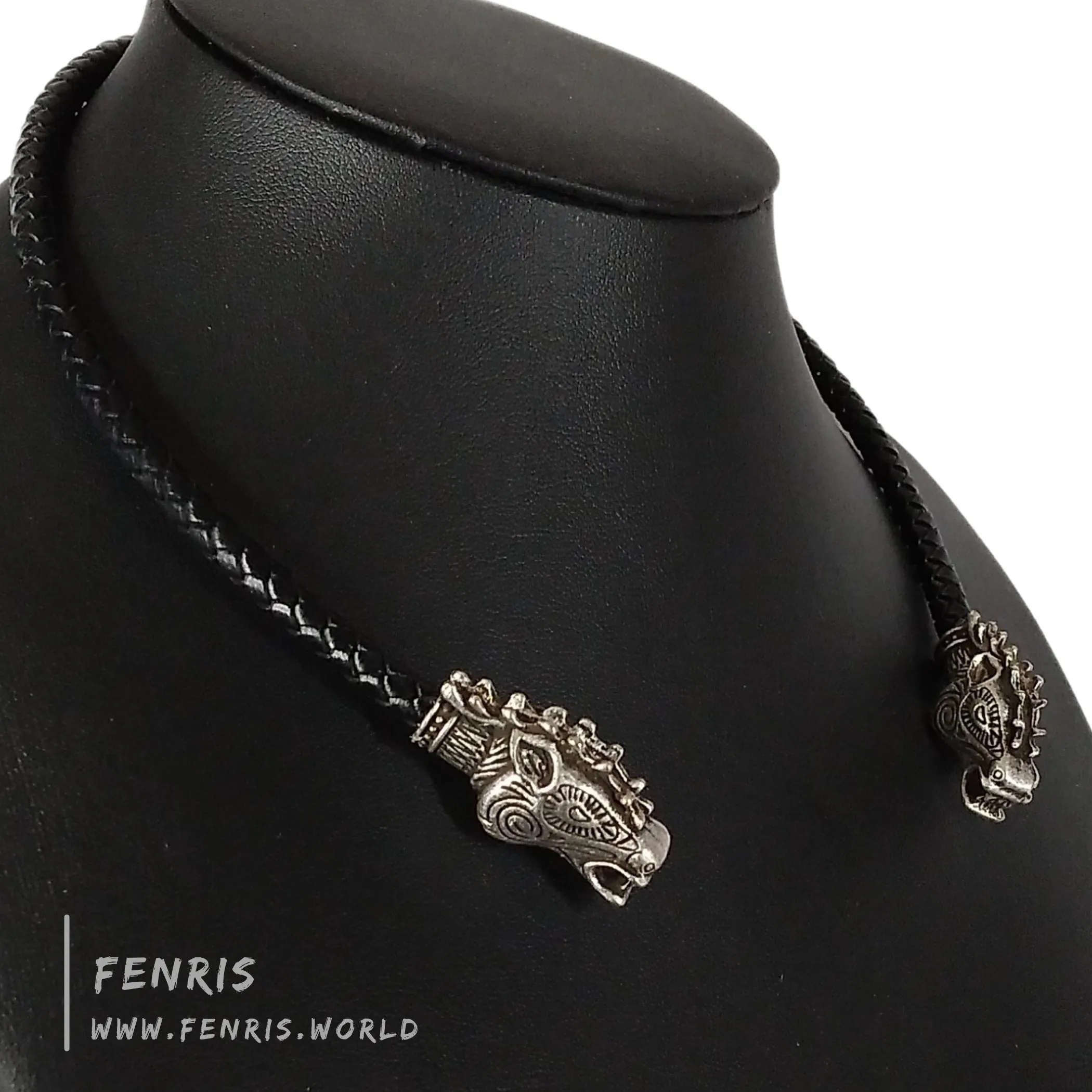 Viking Torc Silver Stag Black Leather | Fenris