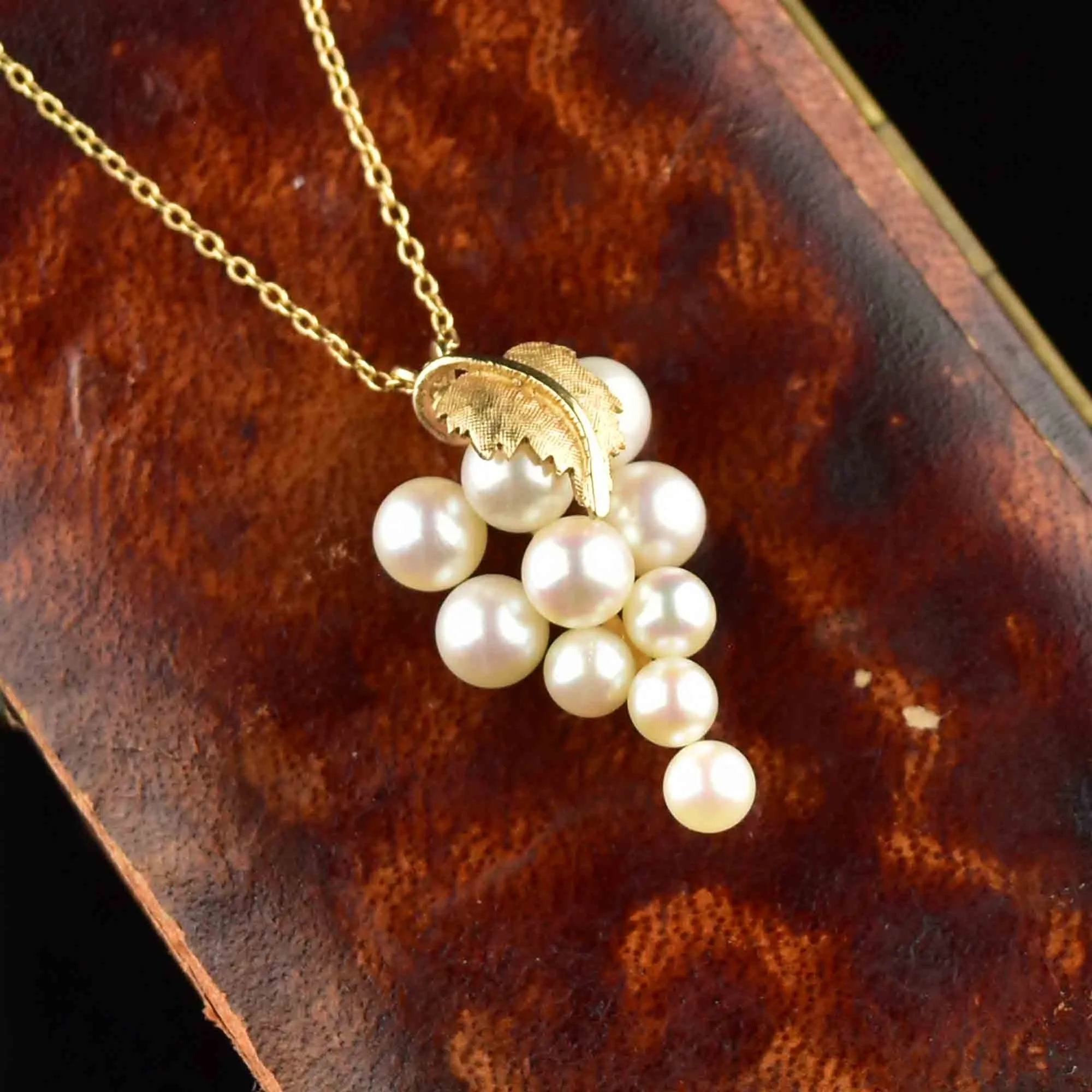 Vintage 14K Gold Pearl Cluster Pendant Necklace