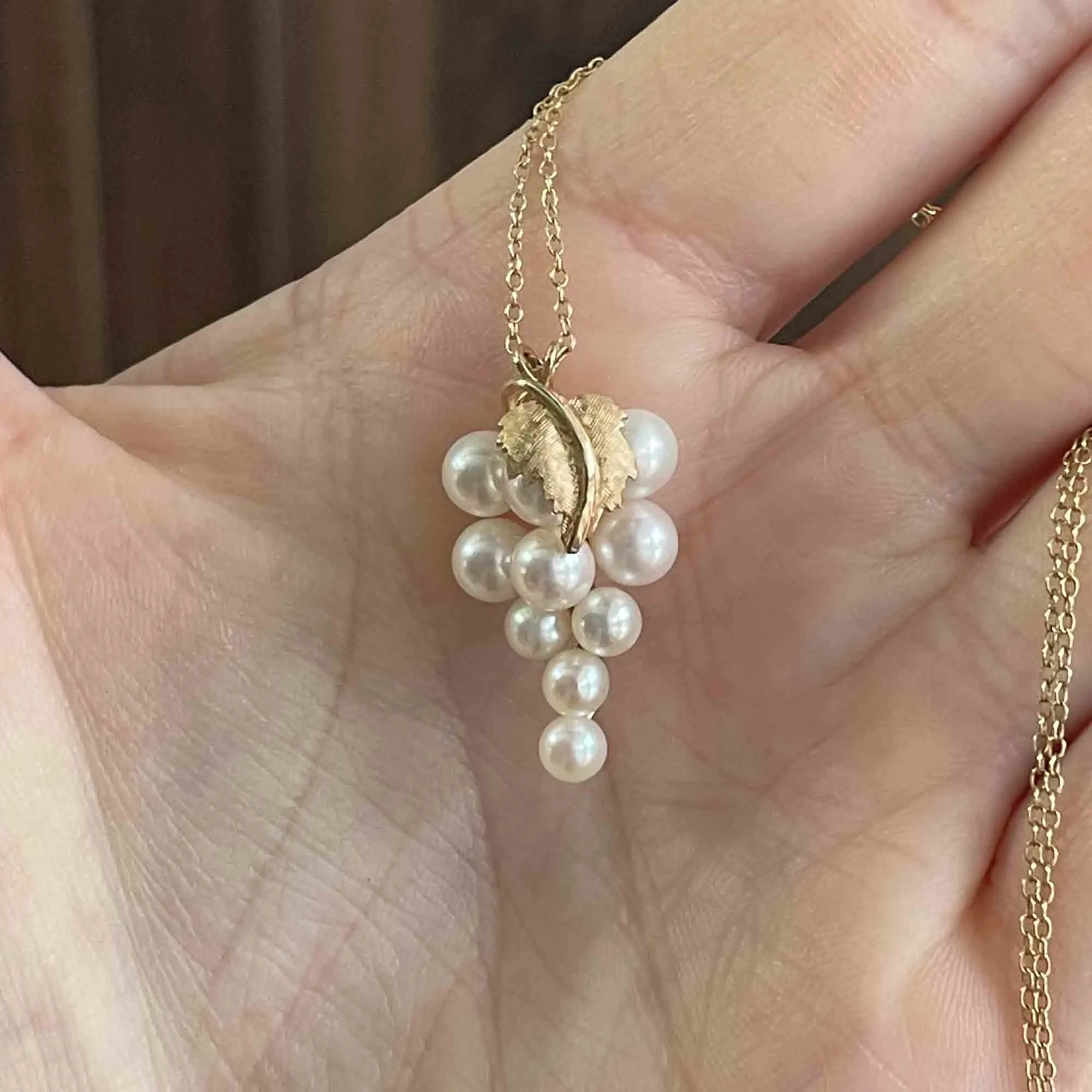 Vintage 14K Gold Pearl Cluster Pendant Necklace