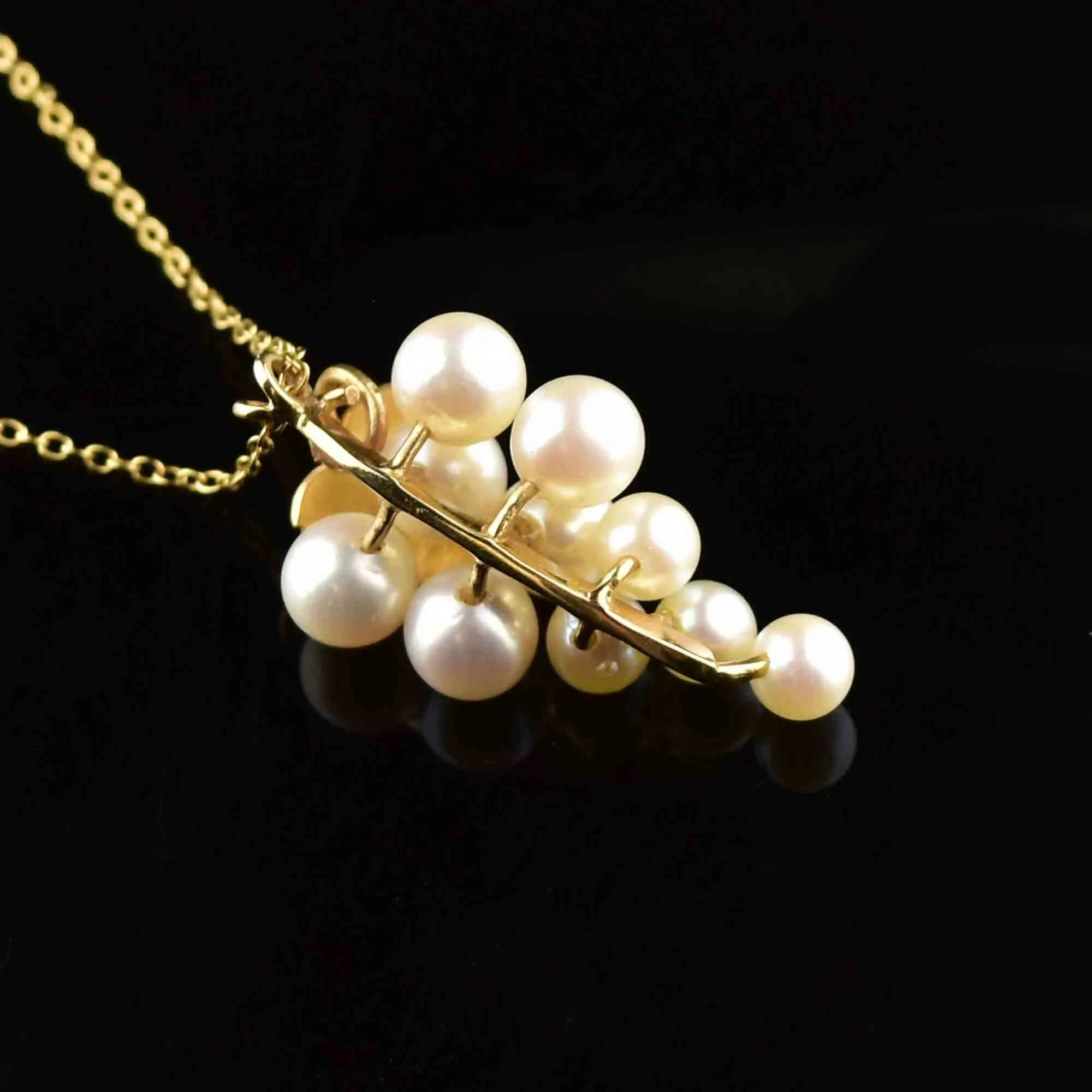 Vintage 14K Gold Pearl Cluster Pendant Necklace