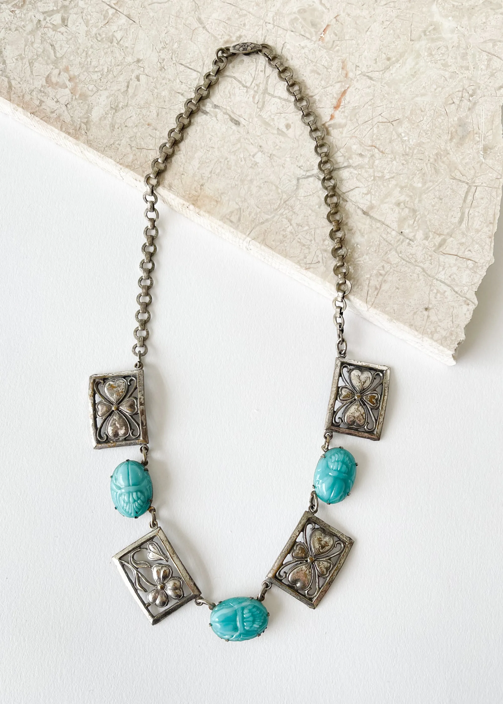 Vintage 1930s Egyptian Revival Scarab Necklace