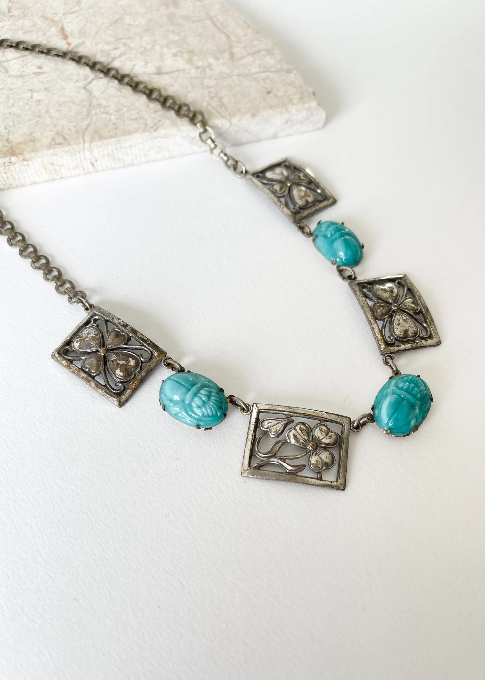 Vintage 1930s Egyptian Revival Scarab Necklace