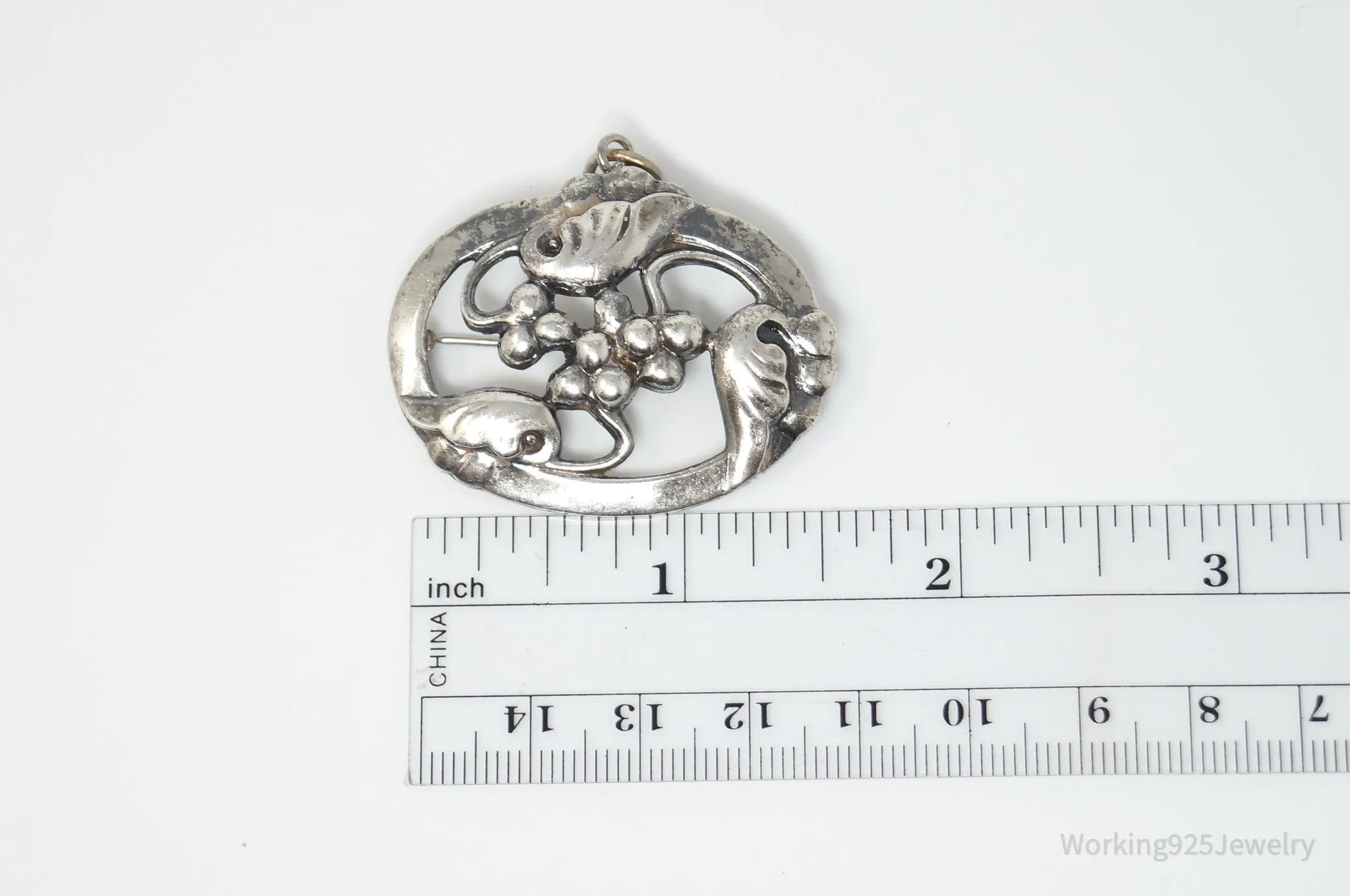 Vintage Designer Danecraft Large Berry Sterling Silver Pin Brooch Pendant